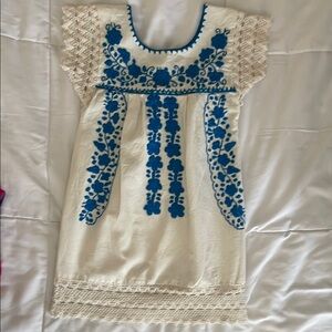 Blue and Cream Embroidered Kids Dress